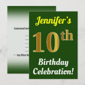 Groen, Faux Gold 10e verjaardag viering + naam Kaart (Voorkant / Achterkant)