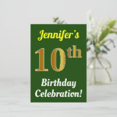 Groen, Faux Gold 10e verjaardag viering + naam Kaart (Staand voorkant)