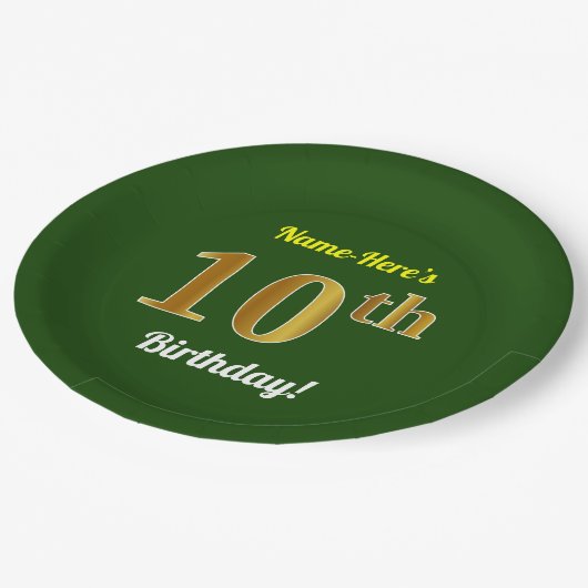 Groen, Faux Gold 10th Birthday + Eigen naam Papieren Bordje (Gekanteld)