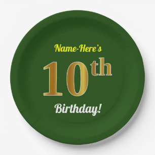 Groen, Faux Gold 10th Birthday + Eigen naam Papieren Bordje