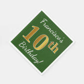 Groen, Faux Gold 10th Birthday + Eigen naam Servetten (Hoek)