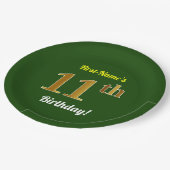 Groen, Faux Gold 11th Birthday + aangepaste naam Papieren Bordje (Gekanteld)