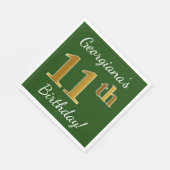 Groen, Faux Gold 11th Birthday + aangepaste naam Servetten (Hoek)