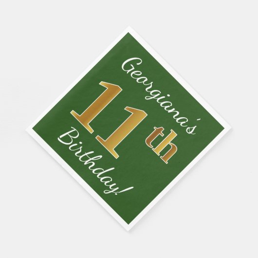 Groen, Faux Gold 11th Birthday + aangepaste naam Servetten (Hoek)