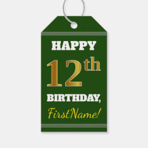 Groen, Faux Gold 12th Birthday + Eigen naam Cadeaulabel