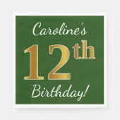 Groen, Faux Gold 12th Birthday + Eigen naam Servet (Voorkant)
