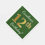 Groen, Faux Gold 12th Birthday + Eigen naam Servet (Hoek)