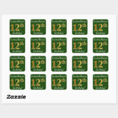 Groen, Faux Gold 12th Birthday + Eigen naam Vierkante Sticker (Vel)