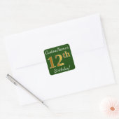 Groen, Faux Gold 12th Birthday + Eigen naam Vierkante Sticker (Envelop)