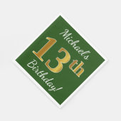 Groen, Faux Gold 13th Birthday + Eigen naam Servetten (Hoek)