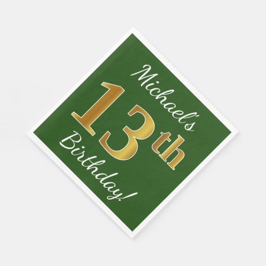 Groen, Faux Gold 13th Birthday + Eigen naam Servetten (Hoek)