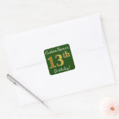 Groen, Faux Gold 13th Birthday + Eigen naam Vierkante Sticker (Envelop)