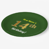 Groen, Faux Gold 14th Birthday + Eigen naam Papieren Bordje (Gekanteld)