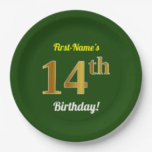 Groen, Faux Gold 14th Birthday + Eigen naam Papieren Bordje