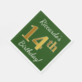 Groen, Faux Gold 14th Birthday + Eigen naam Servetten (Hoek)