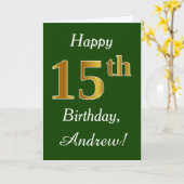 Groen, Faux Gold 15th Birthday + Eigen naam Kaart (Gele Bloem)