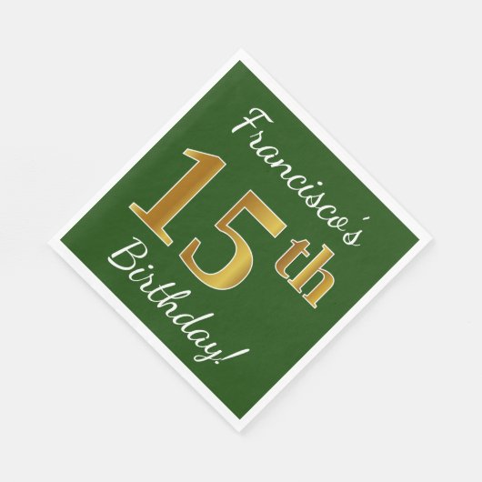 Groen, Faux Gold 15th Birthday + Eigen naam Servetten (Hoek)