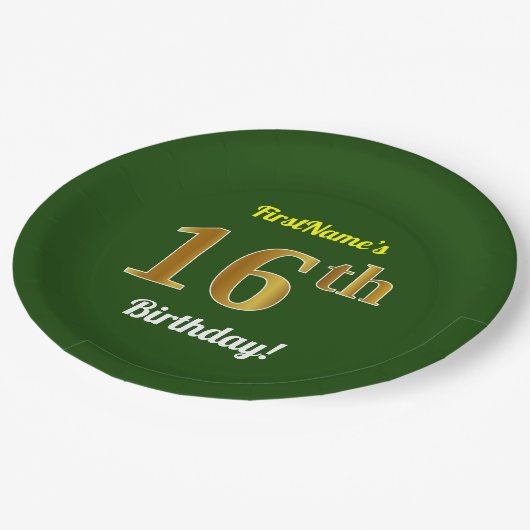 Groen, Faux Gold 16e verjaardag + Aangepaste naam Papieren Bordje (Gekanteld)