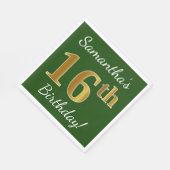 Groen, Faux Gold 16e verjaardag + Aangepaste naam Servet (Hoek)
