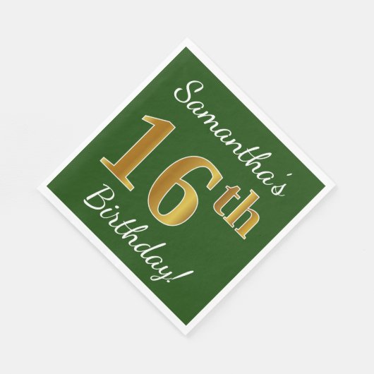Groen, Faux Gold 16e verjaardag + Aangepaste naam Servet (Hoek)