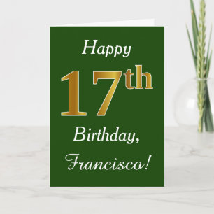 Groen, Faux Gold 17th Birthday + Eigen naam Kaart