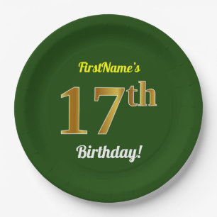 Groen, Faux Gold 17th Birthday + Eigen naam Papieren Bordje