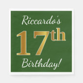 Groen, Faux Gold 17th Birthday + Eigen naam Servetten (Voorkant)