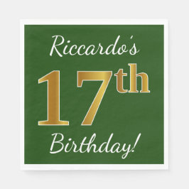 Groen, Faux Gold 17th Birthday + Eigen naam Servetten