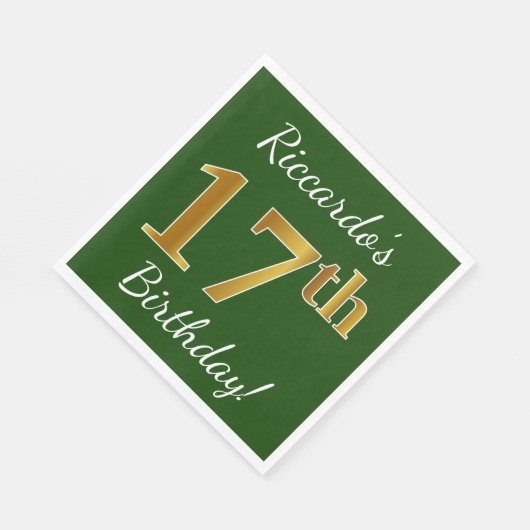Groen, Faux Gold 17th Birthday + Eigen naam Servetten (Hoek)