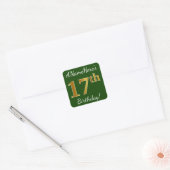 Groen, Faux Gold 17th Birthday + Eigen naam Vierkante Sticker (Envelop)
