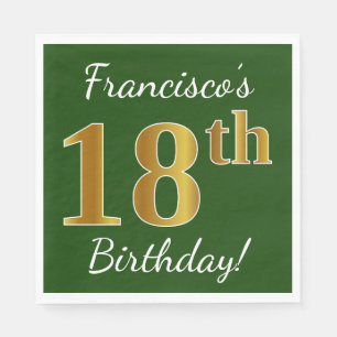 Groen, Faux Gold 18th Birthday + Eigen naam Servet