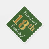 Groen, Faux Gold 18th Birthday + Eigen naam Servet (Hoek)