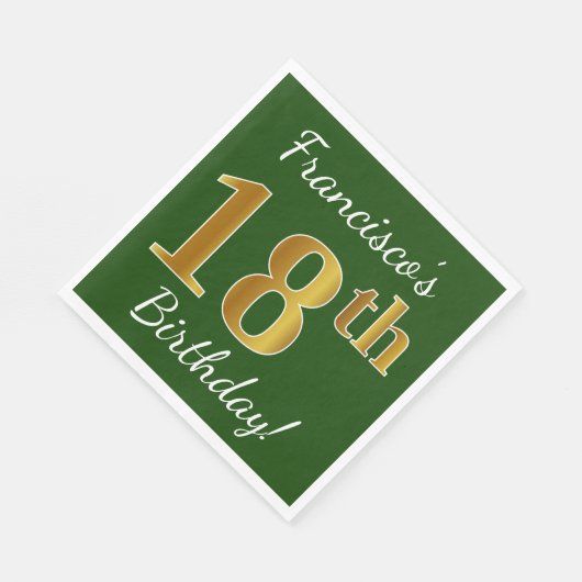 Groen, Faux Gold 18th Birthday + Eigen naam Servet (Hoek)