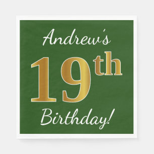 Groen, Faux Gold 19th Birthday + Eigen naam Servet