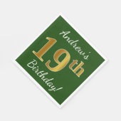 Groen, Faux Gold 19th Birthday + Eigen naam Servet (Hoek)