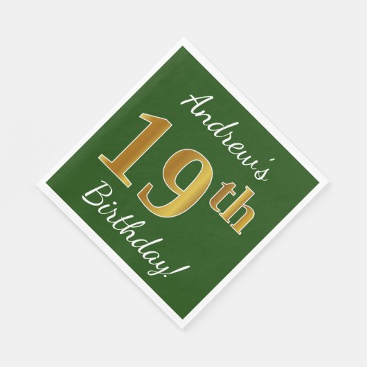 Groen, Faux Gold 19th Birthday + Eigen naam Servet (Hoek)