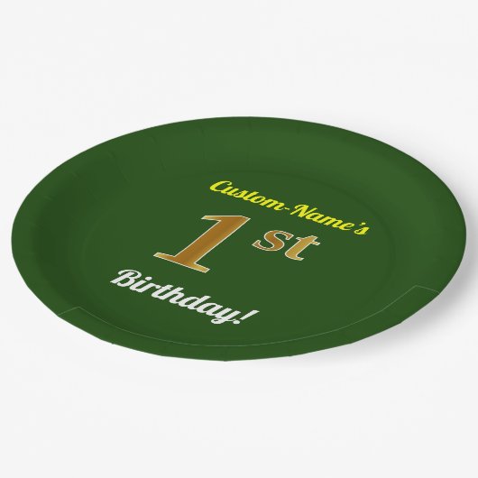 Groen, Faux Gold 1st Birthday + aangepaste naam Papieren Bordje (Gekanteld)