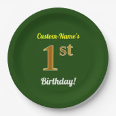 Groen, Faux Gold 1st Birthday + aangepaste naam Papieren Bordje (Voorkant)