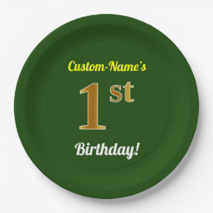 Groen, Faux Gold 1st Birthday + aangepaste naam Papieren Bordje