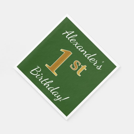 Groen, Faux Gold 1st Birthday + aangepaste naam Servet (Hoek)