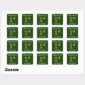 Groen, Faux Gold 1st Birthday + aangepaste naam Vierkante Sticker (Vel)
