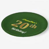 Groen, Faux Gold 20th Birthday + aangepaste naam Papieren Bordje (Gekanteld)