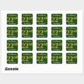 Groen, Faux Gold 22e verjaardag + Aangepaste naam Vierkante Sticker (Vel)