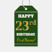 Groen, Faux Gold 23rd Birthday + aangepaste naam Cadeaulabel (Voorkant)