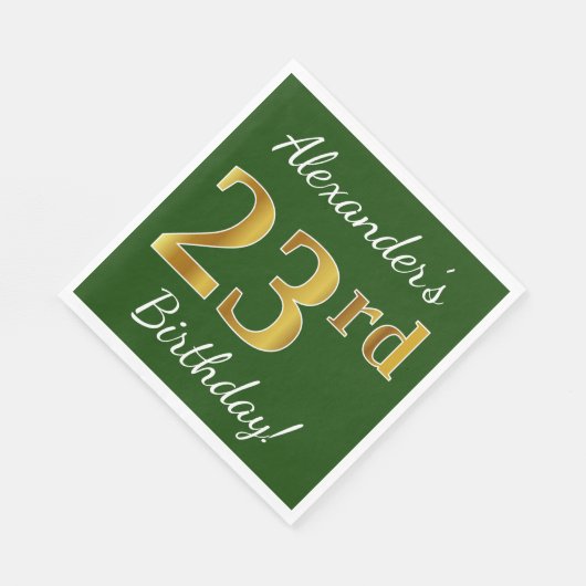 Groen, Faux Gold 23rd Birthday + aangepaste naam Servet (Hoek)