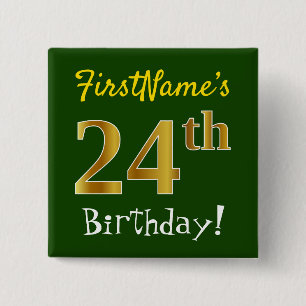 Groen, Faux Gold 24e verjaardag, met aangepaste na Vierkante Button 5,1 Cm