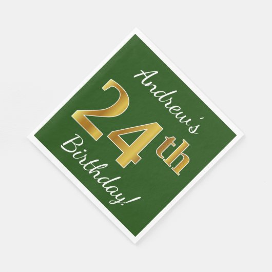 Groen, Faux Gold 24th Birthday + aangepaste naam Servet (Hoek)