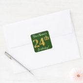 Groen, Faux Gold 24th Birthday + aangepaste naam Vierkante Sticker (Envelop)