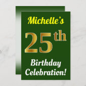Groen, Faux Gold 25e verjaardag viering + Naam Kaart (Voorkant / Achterkant)