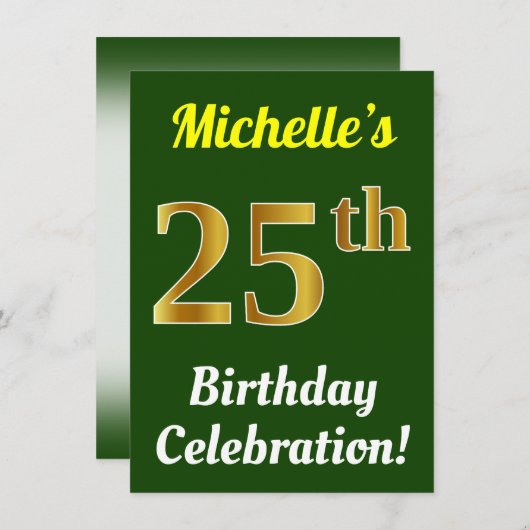 Groen, Faux Gold 25e verjaardag viering + Naam Kaart (Voorkant / Achterkant)